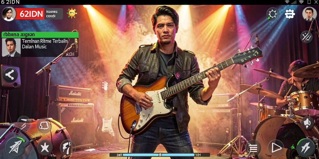 Screenshot gameplay 62IDN dengan alat musik virtual yang beragam.