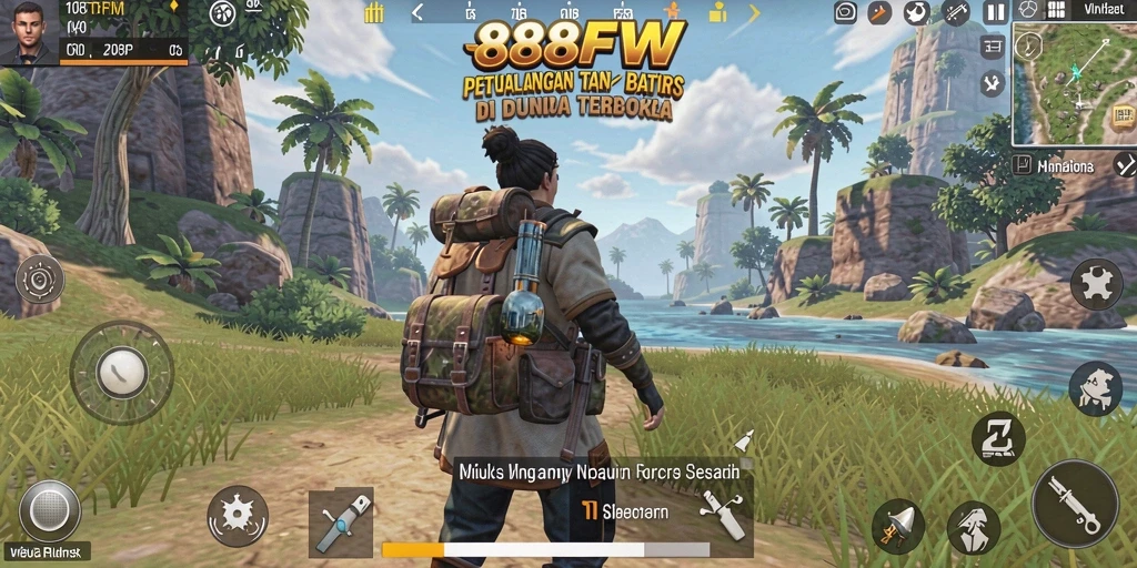 Tangkapan layar dari gameplay 888FW yang menampilkan eksplorasi dunia terbuka.