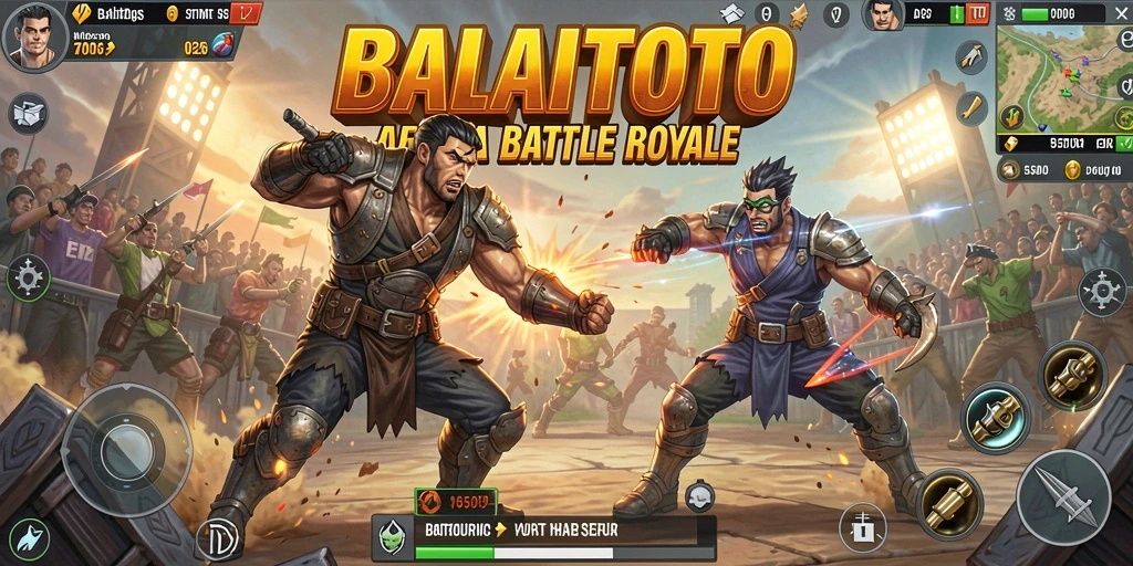 Tangkapan layar utama BALAITOTO menampilkan intensitas pertempuran Battle Royale.