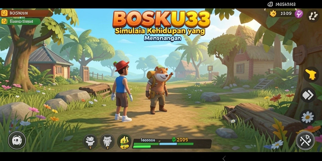 Tangkapan layar gameplay BOSKU33 yang menunjukkan simulasi kehidupan yang realistis.