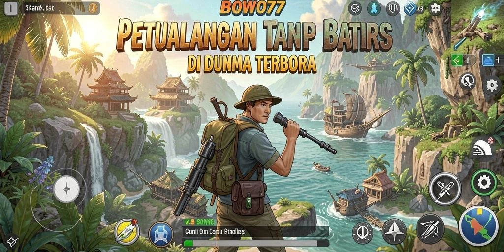 Screenshot BOWO77 menampilkan pemain yang menjelajahi lingkungan luas dan indah.