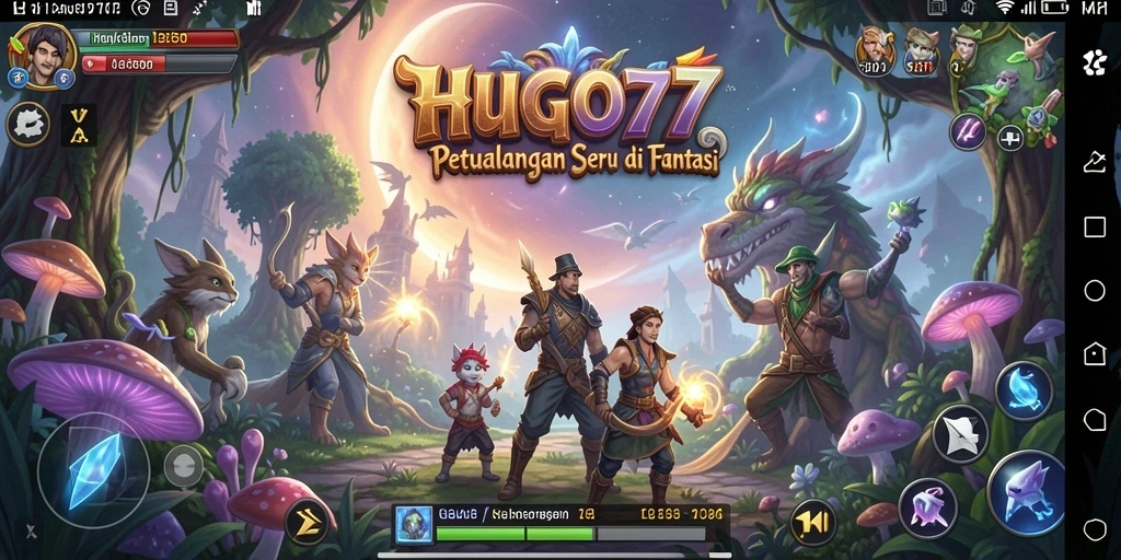 Gameplay seru di dunia fantastis HUGO77 dengan karakter unik.