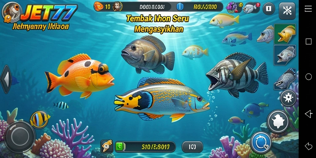 Tampilan gameplay menegangkan dalam JET77 yang menampilkan aksi Tembak Ikan.