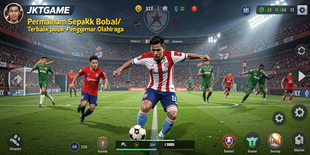 Tampilan gameplay <strong>JKTGAME</strong> yang mendebarkan saat mengolah bola.