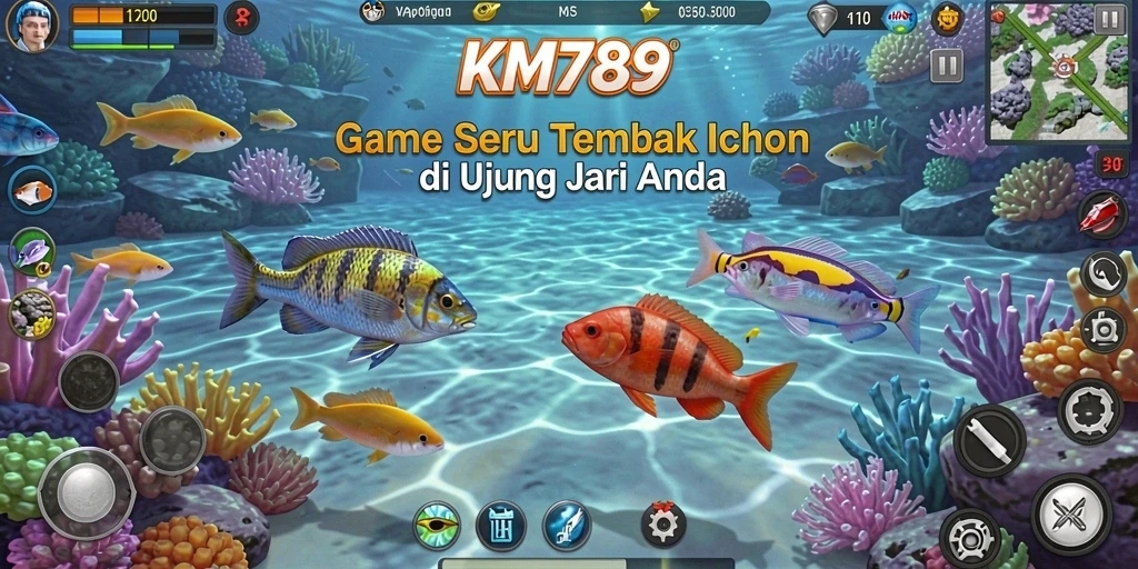 Tampilan gameplay seru dalam KM789 saat menembak ikan.