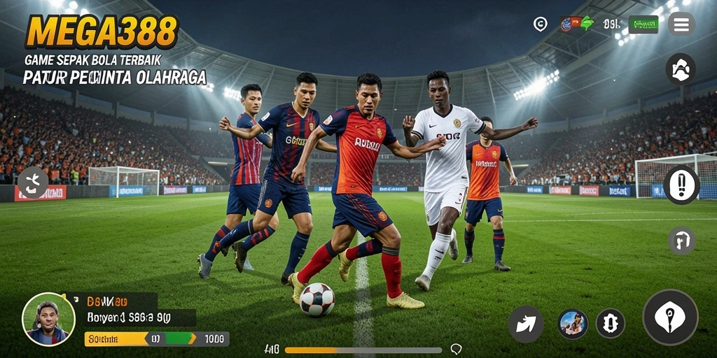 Tampilan utama MEGA388 dengan aksi sepak bola yang seru.