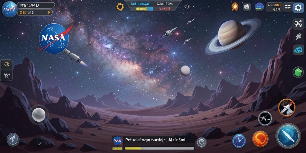 Screenshot gameplay NASA4D menampilkan pengalaman menjelajahi luar angkasa.