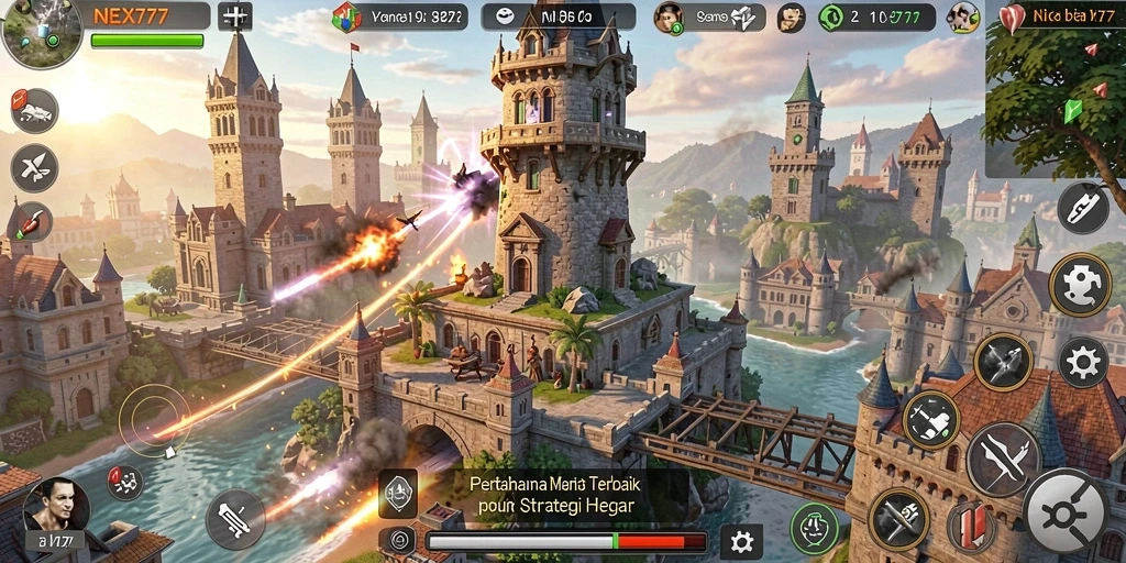 Tampilan seru dari gameplay Tower Defense NEX777.