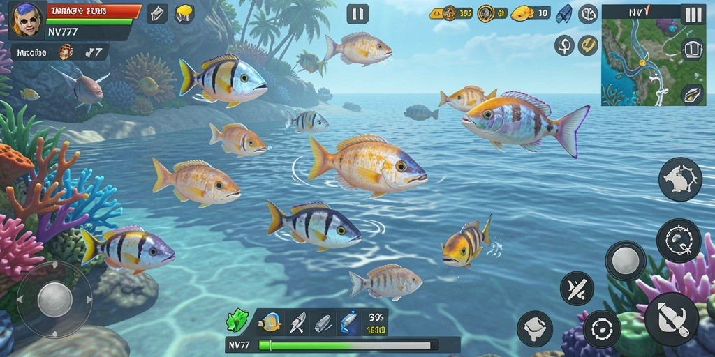 Tampilan menarik dari gameplay Tembak Ikan NV77 yang seru.