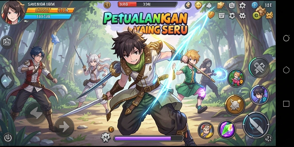 Tampilan gameplay SATSET138 yang penuh warna dan dinamis.