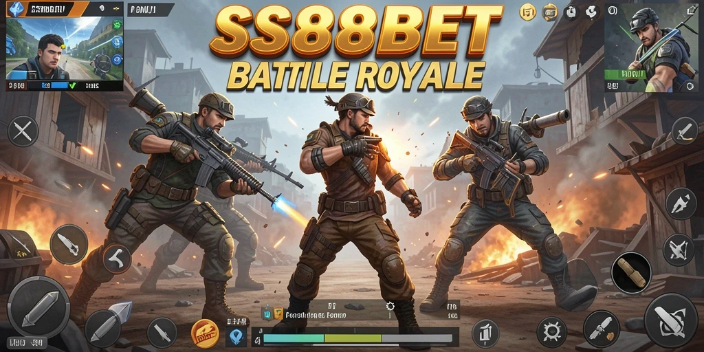 Tangkapan layar gameplay <strong>SS88BET</strong> menampilkan aksi Battle Royale yang mendebarkan.