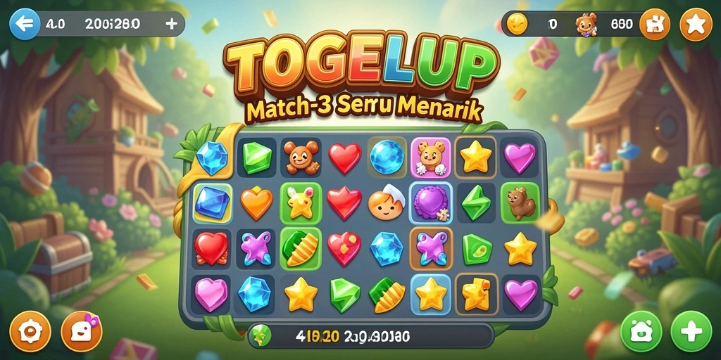 Tampilan seru gameplay Match-3 TOGELUP dengan grafis menarik.
