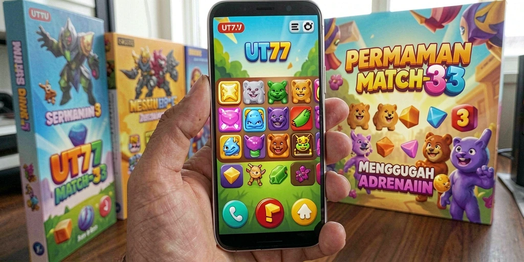 Tampilan gameplay seru UT77 yang penuh warna dan tantangan Match-3.